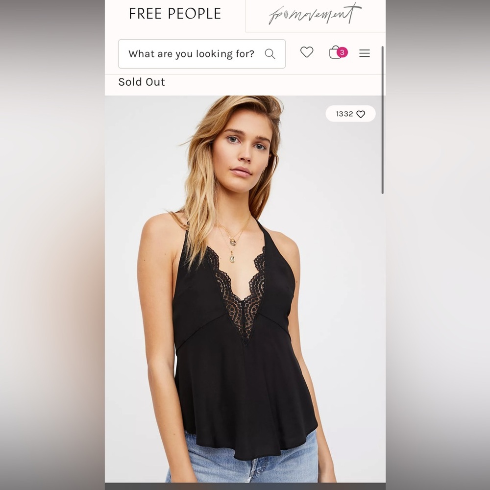 Free People Black Lace Detail Top